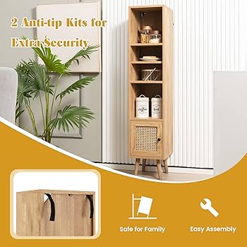 Amazon｜Giantex 高さ54インチ 4段本棚 ドア付き 自立型 スリム 狭い