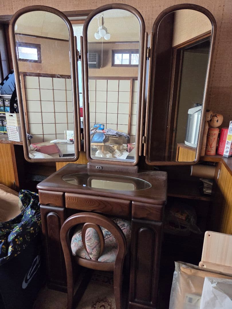 分解可　木製3面鏡ドレッサー 関本家具装芸 ドレッサー 本三面鏡ビーナス アンティークブラウン